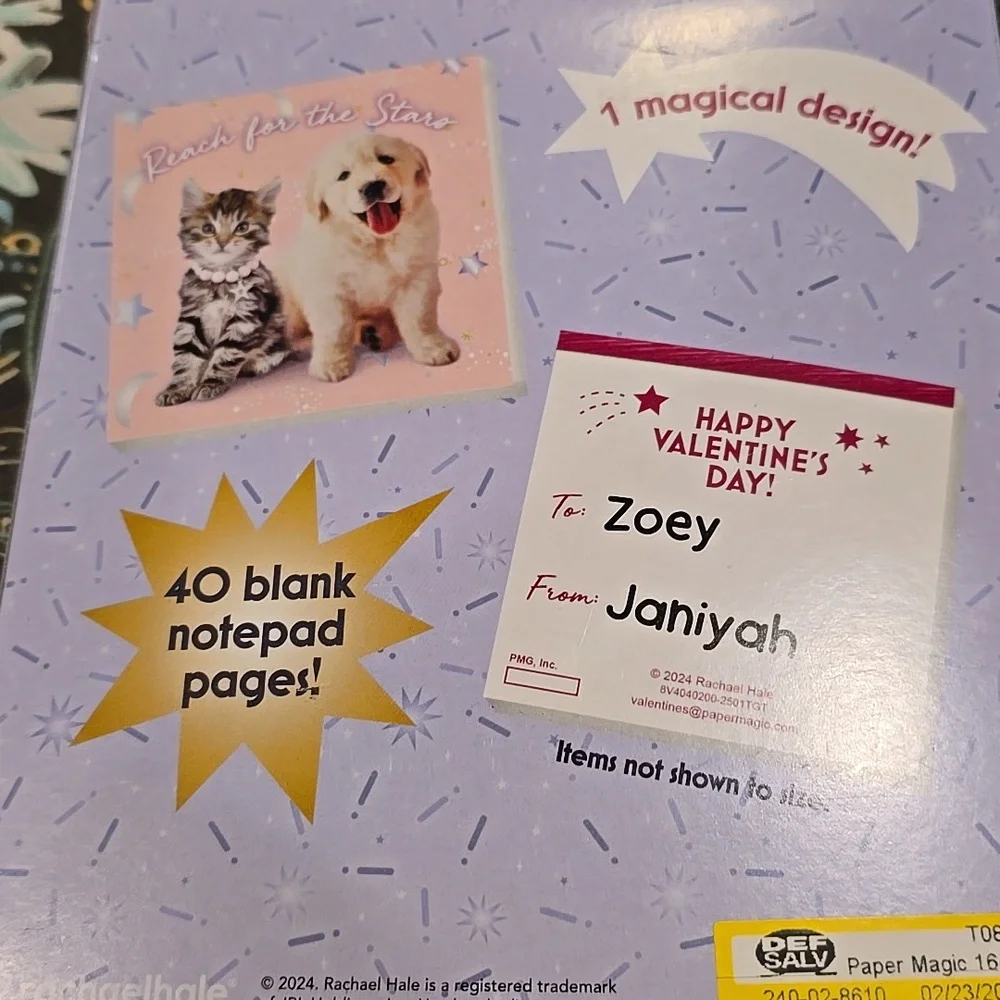 ❤️10/$13 New Cat and Dog Notepad Valentines - Blue 16 Student